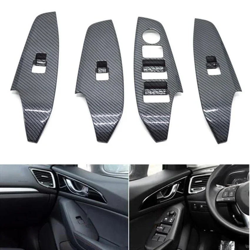 

4x Car Interior Door Handle Armrest Panel Window Switch Button Frame Trim Cover Styling For Mazda 3 Axela LHD 2013-2016