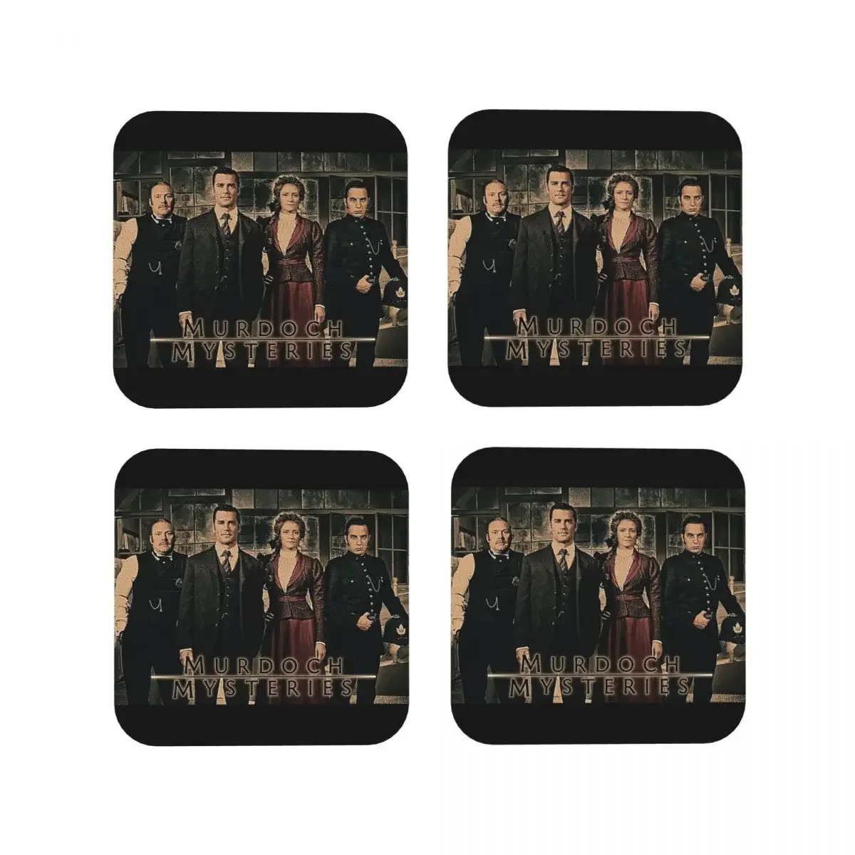 Murdoch Mysteries Dramatic Prin Coasters Kitchen Placemats Waterproof  Cup Coffee Mats For Decor Home Tableware Pads Set of 4