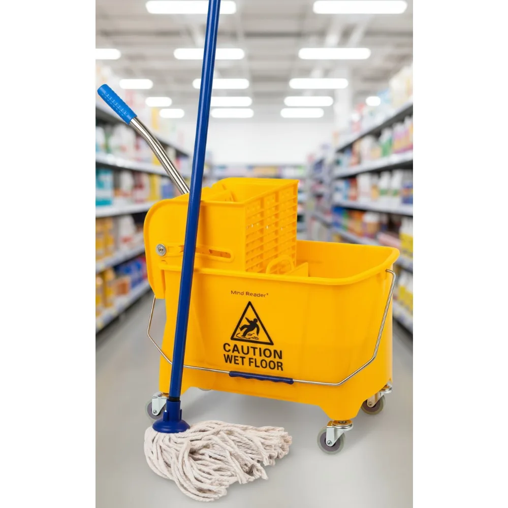 

22 Qt Mop Bucket with Upward Press Wringer, Easy Floor Cleaning with Wheels & Handle, Compact Yellow Design