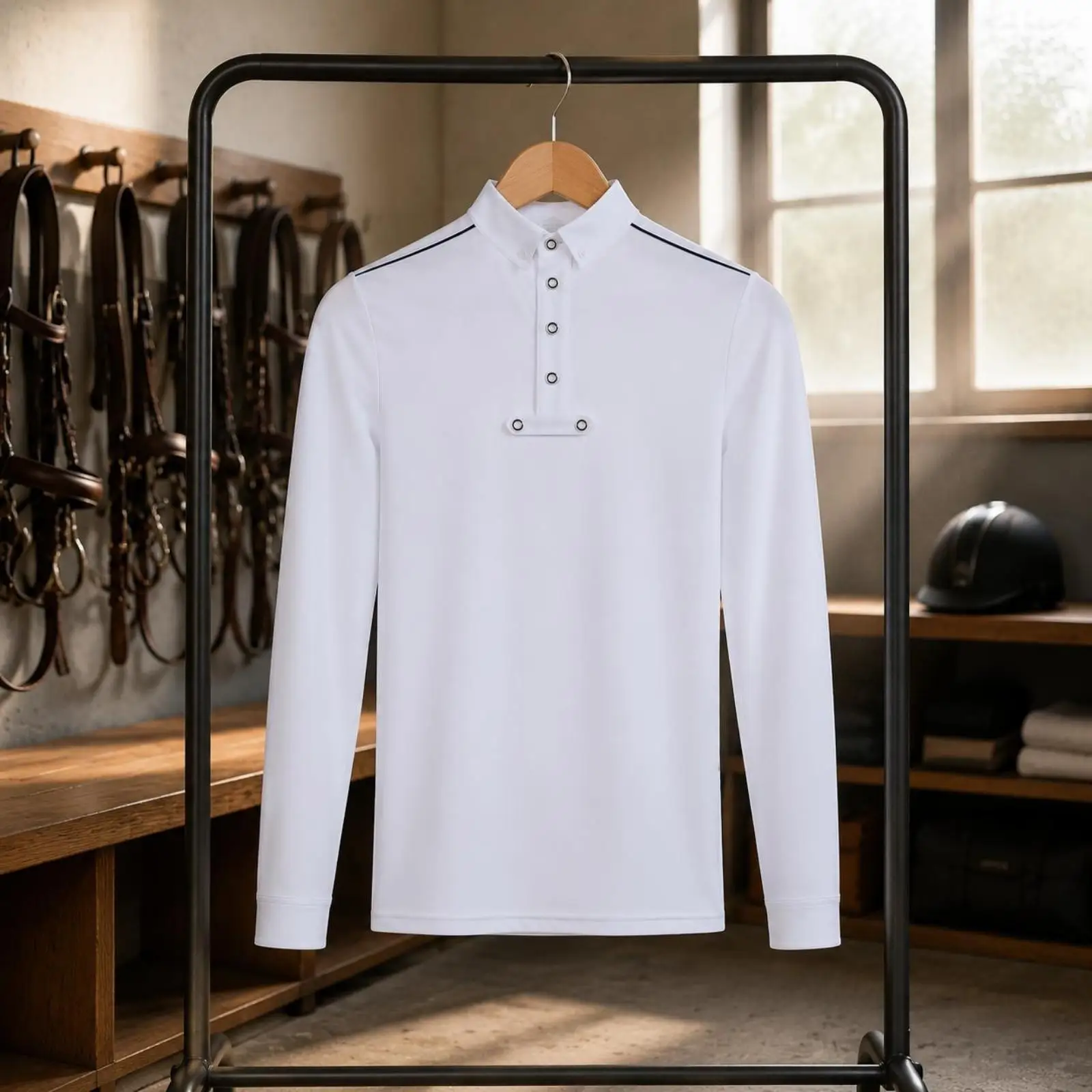Equestrian Sport Shirt Stand Long Sleeves Equestrian Shirt Stretch Horse Riding Top for Men