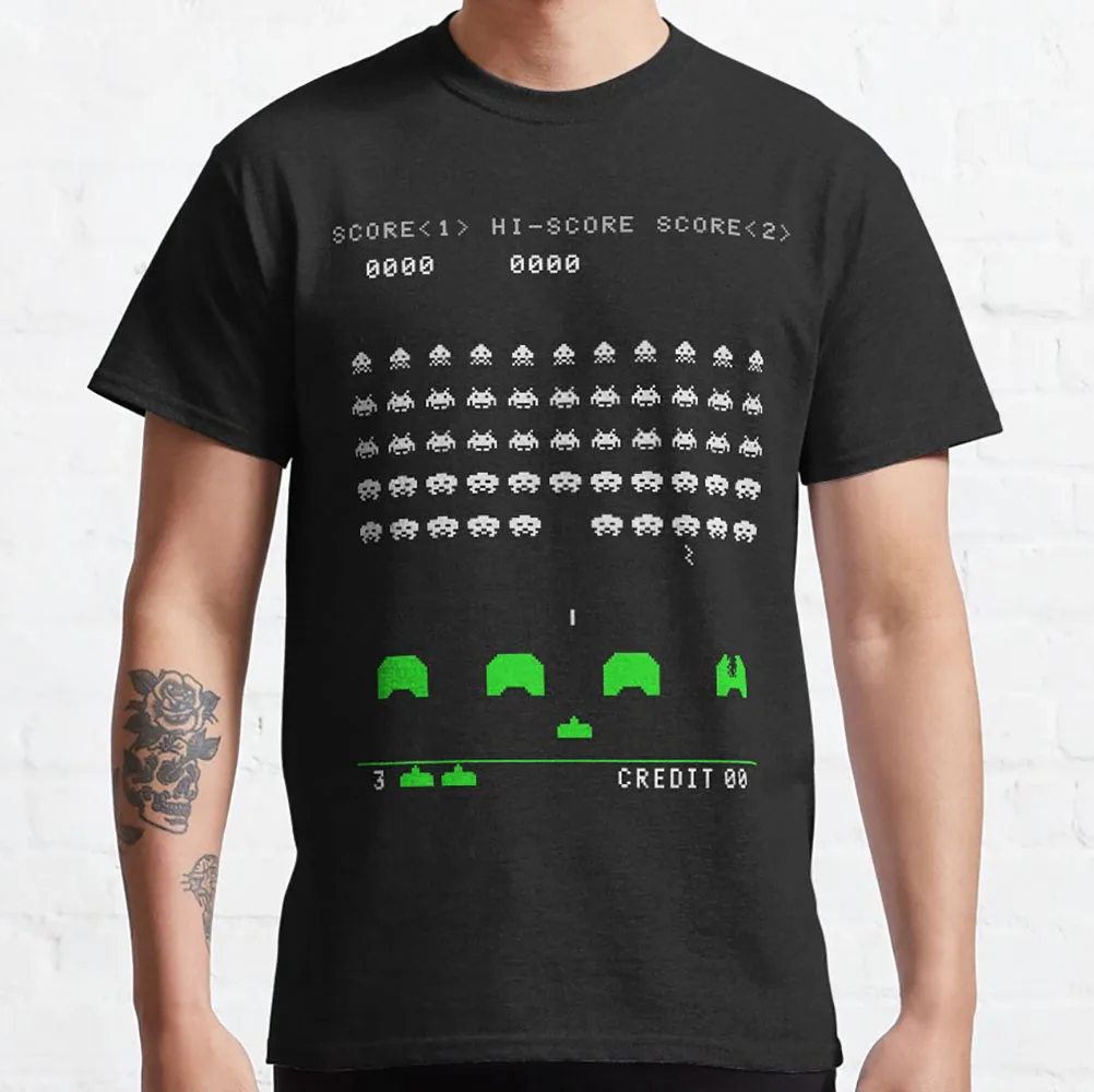 Retro Video game Space Invaders 0330 Pixel art Arcade nostalgia Gift T Shirt Old school games Graphic Clothes US Size Tee S-6XL — купить у AliExpress WW