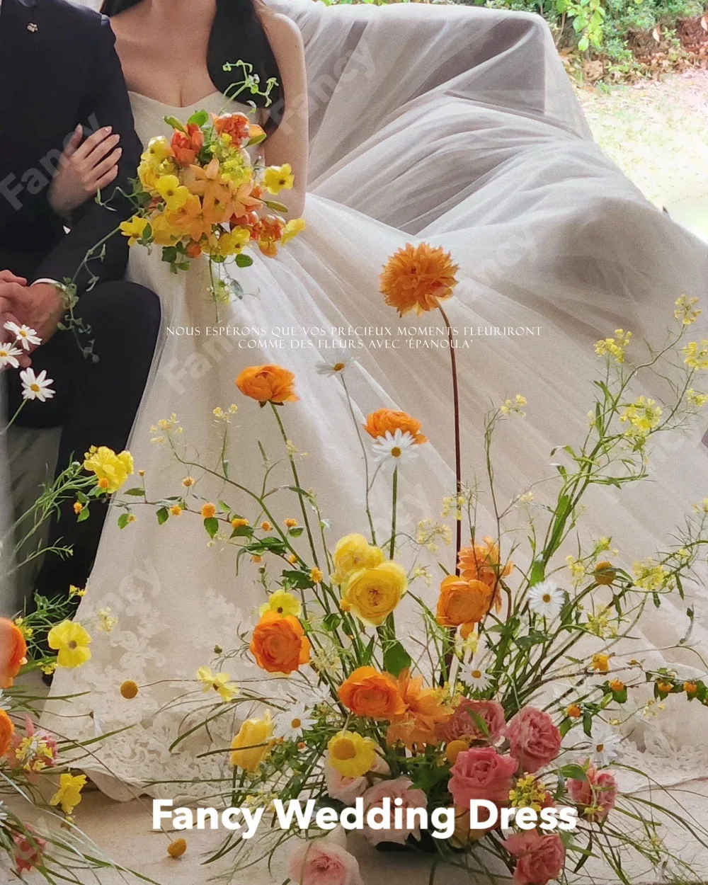 Vestido de novia elegante con hombros descubiertos, vestido de novia de tul de línea A, manga corta, longitud hasta el suelo, sesión de fotos coreana