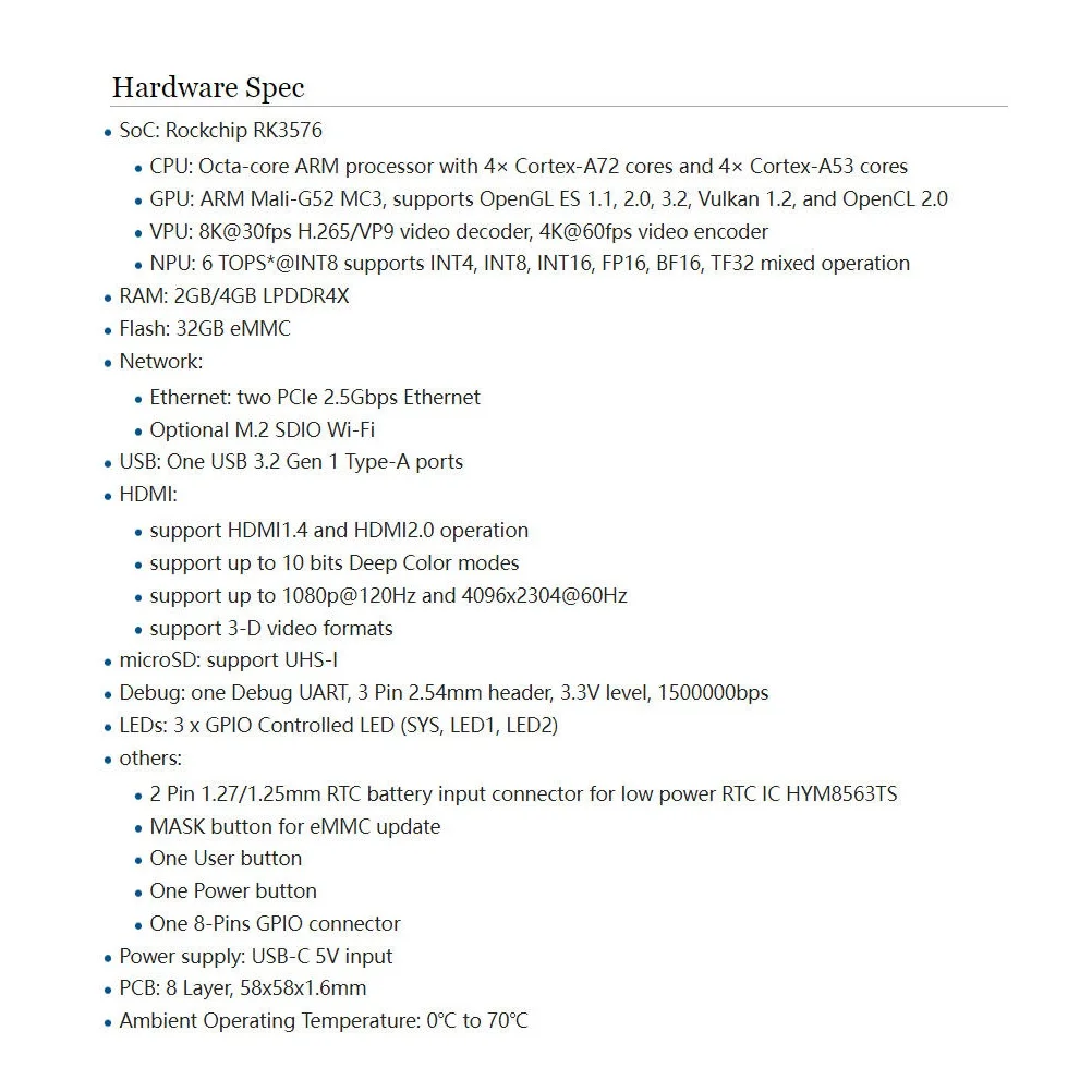 NanoPi R76S 2/4G LPDDR4X/16G LPDDR5 e 32Gb eMMc, RK3576,4xA55 + 4xA76 Cortex, Dual 2.5G LAN, HDMI,AI, M.2Wifi, OpenMediaVault,Ubuntu