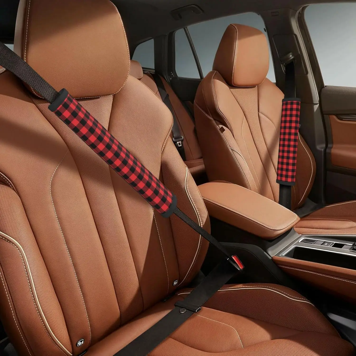 Christmas Tartan Red Black Buffalo Check Plaid Seat Belt Covers Soft Comfortable Shoulder Strap Pads for Adults Universal