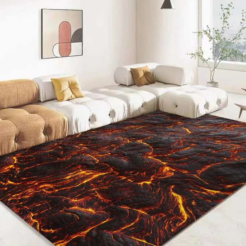 3D Volcano Lava Magma Area Rug Large Red Carpet for Living Room Bedroom Sofa Home Decor Kids Game Play Non-slip Floor Mat