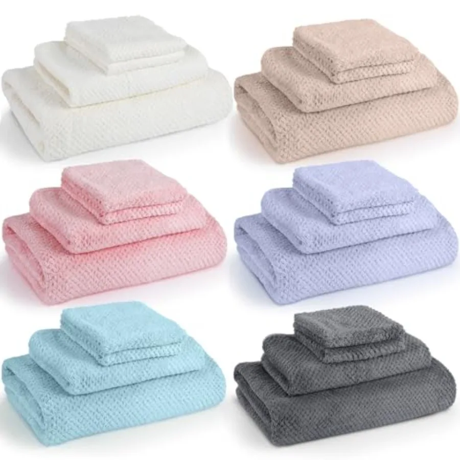 24 Pcs Bath Towels and Washcloths 6 Sets Microfiber Bathroom Beach Pool Large Towel Set Coral Velvet Highly Absorbent Soft for