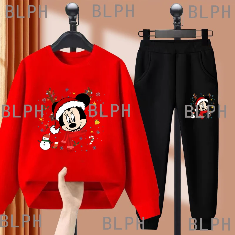 

Christmas Atmosphere Feels Good! Disney Red Top Children's Round Collar Suit Autumn And Winter Sweater Set