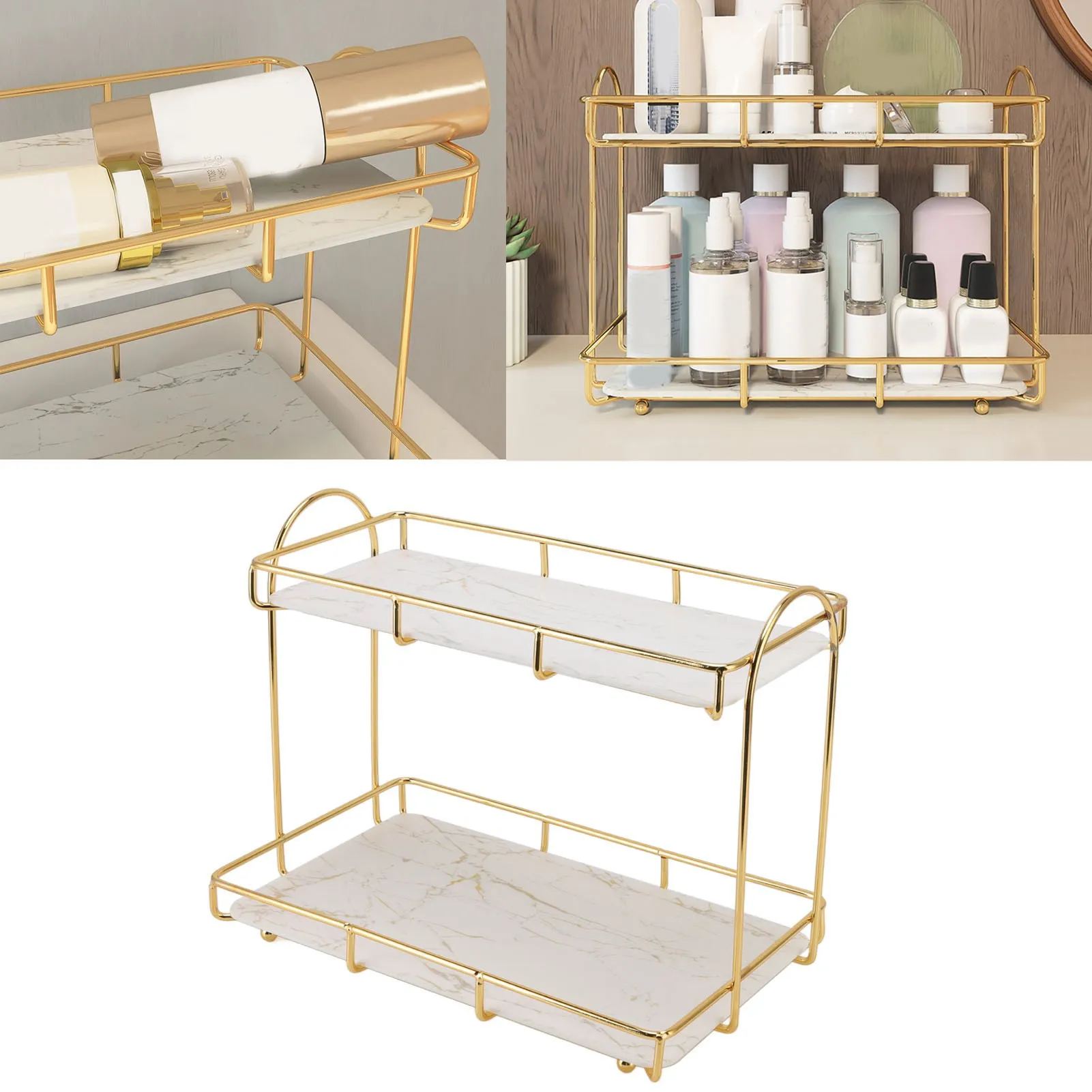 Cosmetic Storage Shelf Bathroom Countertop Rack Iron PP Material 2 Tiers Large Capacity for Bathroom for Bedroom for Kitchen