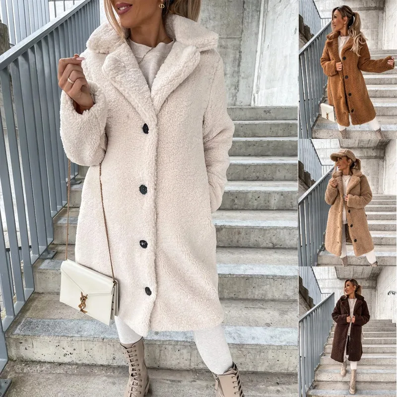 

2025 Autumn and Winter New Fashion Women's Long Coat Plus Size Long-sleeved Collared Fleece Top Women's Clothing