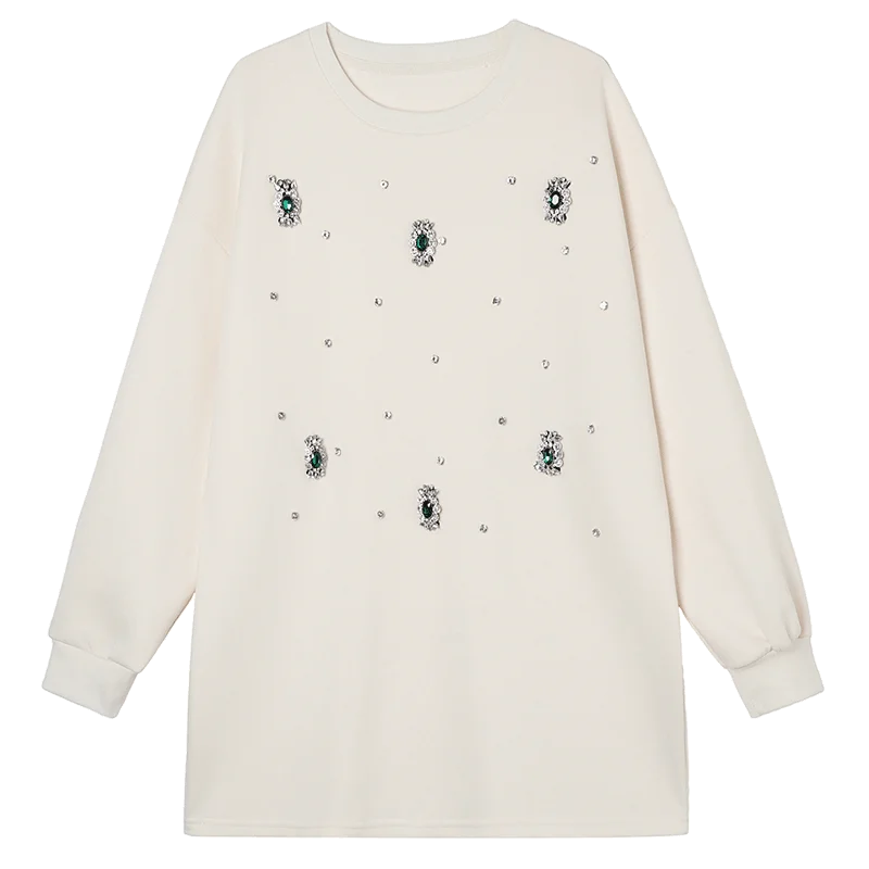 فضفاض الماس مزين حجم كبير القطن البلوز كسول تنوعا عارضة المرأة ربيع الخريف جديد Sle مريحة هوديي