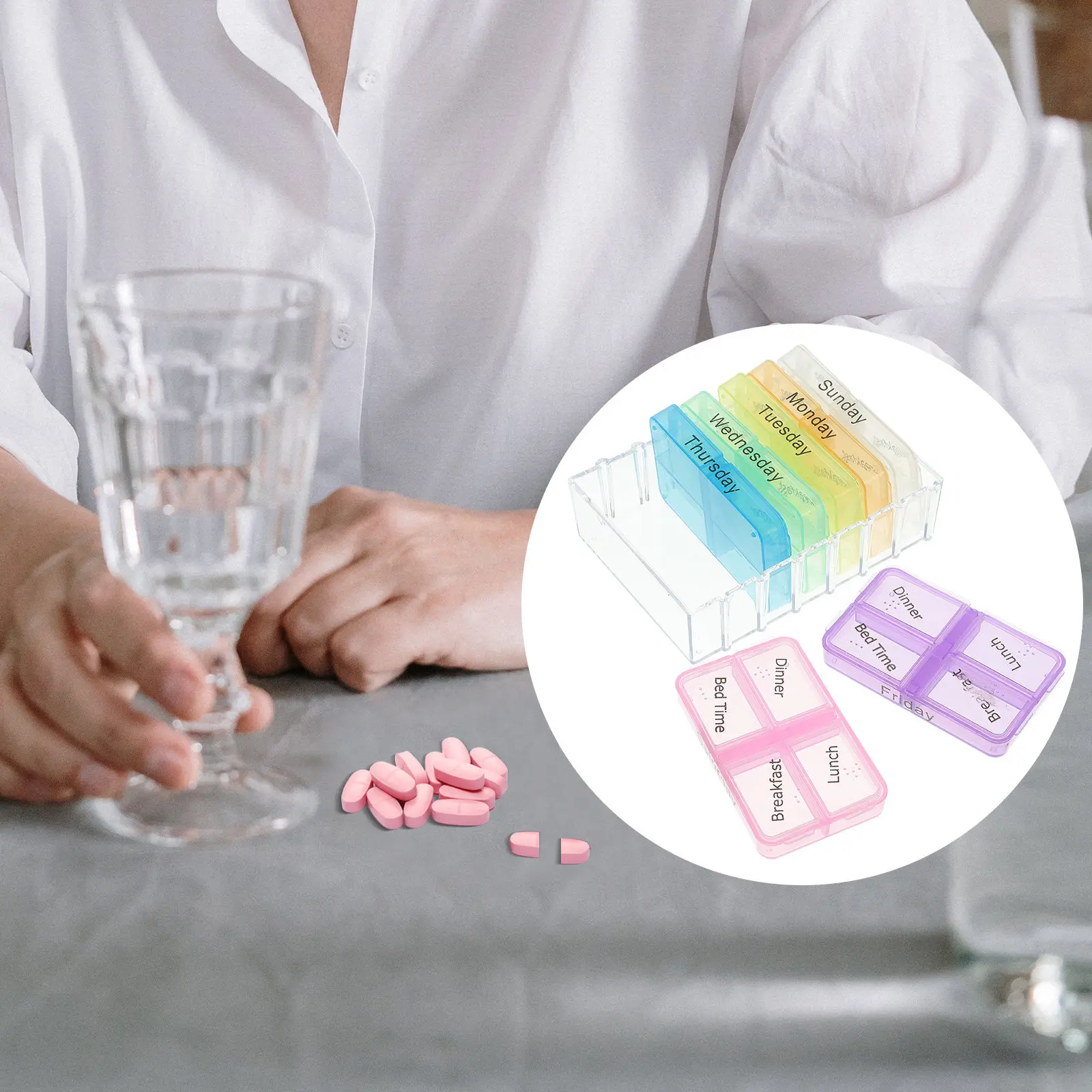 

7 Days Weekly Pill Organizer Large Plastic Case 2 Times A Day Daily Medicine Box Weekly Medicine Case Travel Pill Organizer