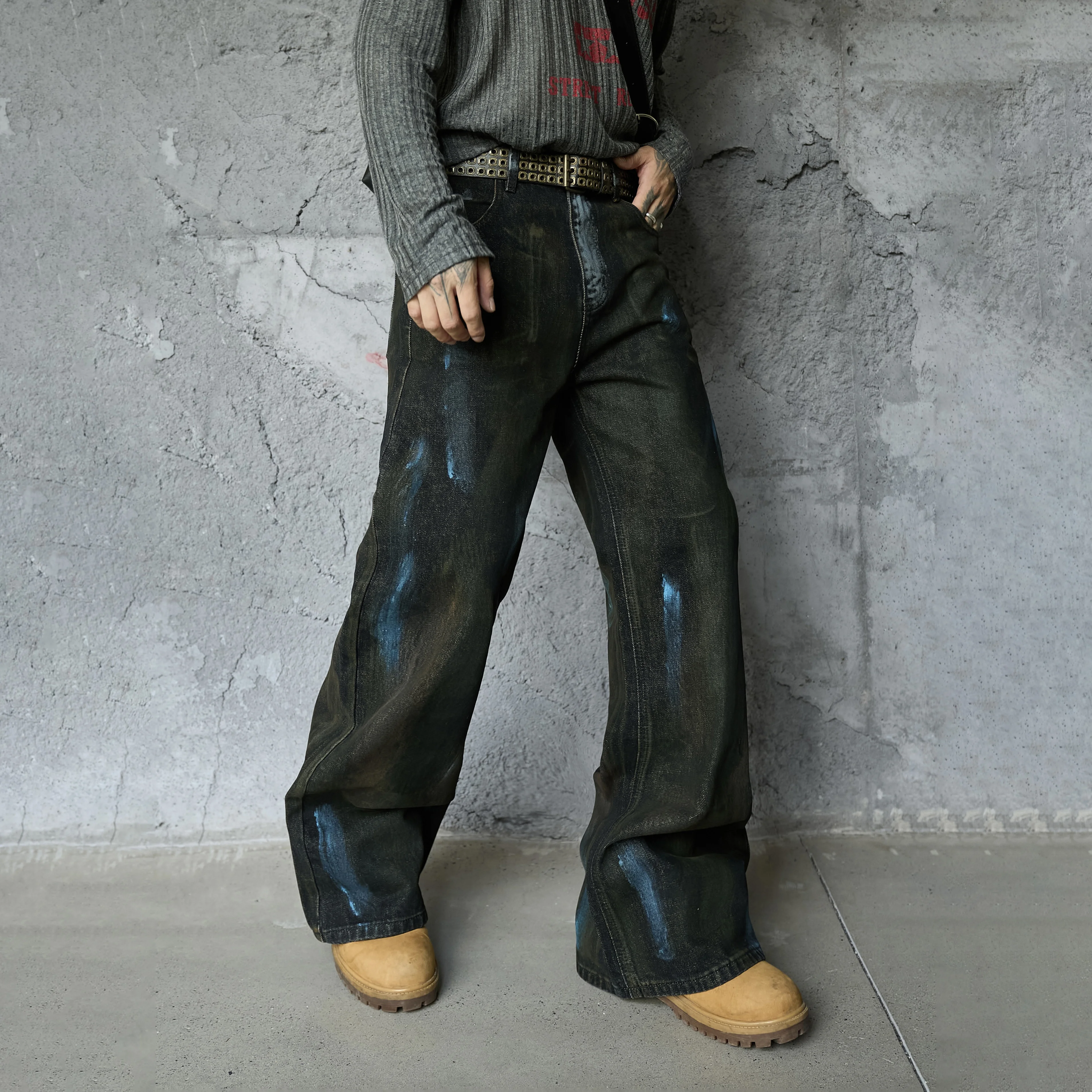 

AL88008 BLCG Джинсы унисекс с высокой талией, свободного кроя, из плотного денима, модные и стильные