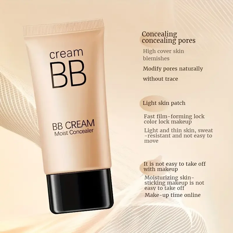 Waterproof BB Cream Full Coverage Concealer, Natural/Ivory  Long-Lasting Foundation Makeup,Oil Control,Even Skin Tone,Hide Pores