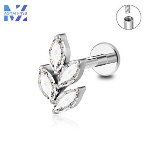 MZ 1 Buah F136 Anting-Anting Daun Mata Kuda Titanium Kuku Bibir Zirkon G23 Aksesori Tindik Manusia Paduan Titanium Kuku Tulang Telinga 8 penjualan terbaik mz - №