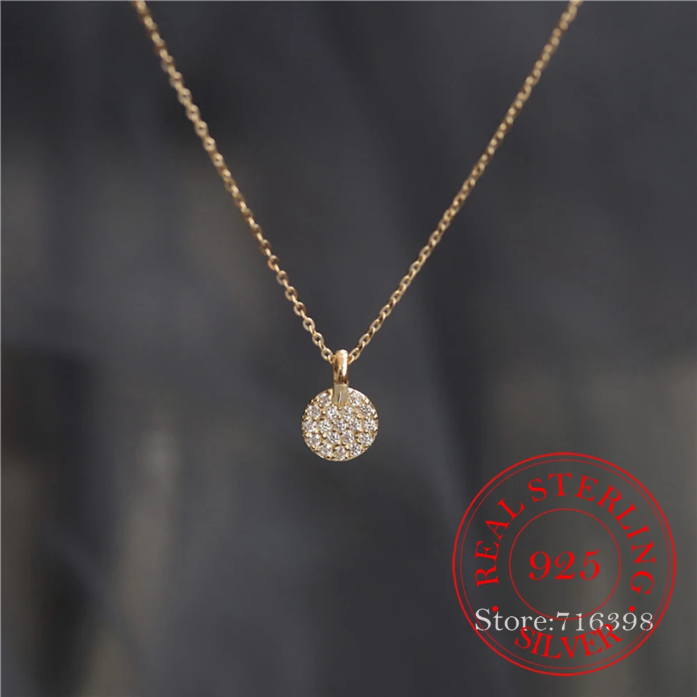 

925 Sterling Silver Crystal Round Brand Crystal Choker Necklace Pendant for Women 14K Gold Necklaces Wedding Party Jewelry Gift