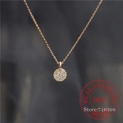 925 Sterling Silver Crystal Round Brand Crystal Choker Necklace Pendant for Women 14K Gold Necklaces Wedding Party Jewelry Gift