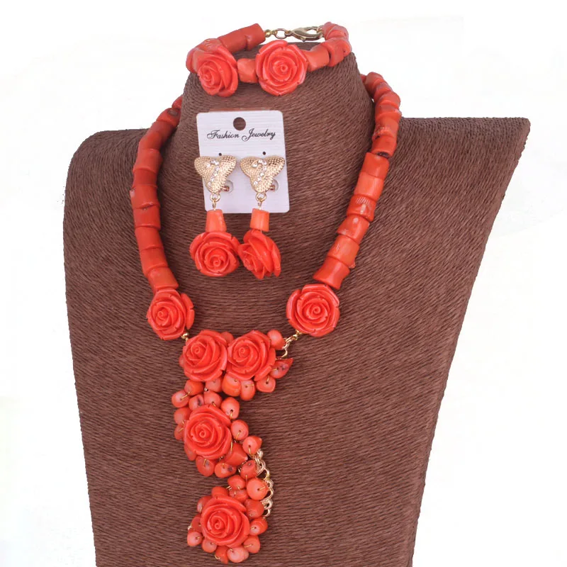 Dudo Nature Coral Beads With Aritificial Coral Flower Jewelry Set For Nigerian Wedding