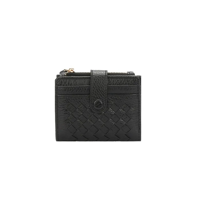 Women's Short Wallet Cute Buckle Handwoven Foldable Multi-Card Holder Minimalist Sweet Coin Purse