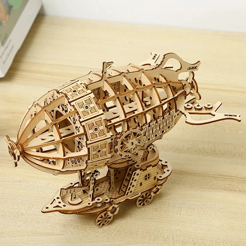 Creative Airship Model Toy DIY 3D Wooden Puzzle Building Block Kits Assembly Toy Birthday Gift For Kids Adult Home Decor Gift