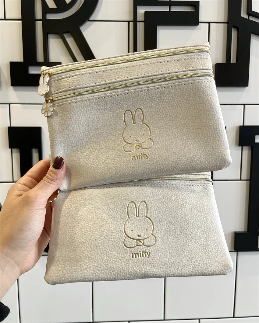 Kawaii Miffy Cute PU Waterproof Makeup Bag Flower Zipper Multi-function Document Storage Bag Wallet Christmas Gift Toys