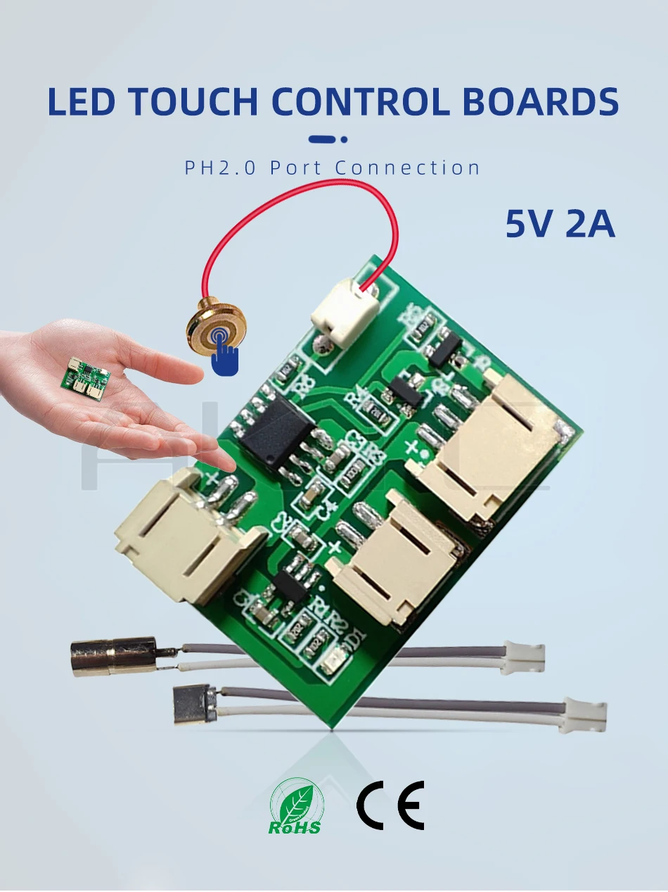 Neues wiederaufladbares LED-Touch-Schaltermodul PCB 5V 2A Niederspannungs-Einzel-/Zweifarb-Lichtplatinen-Controller mit Lade-/Batterieanschluss – Detail 1