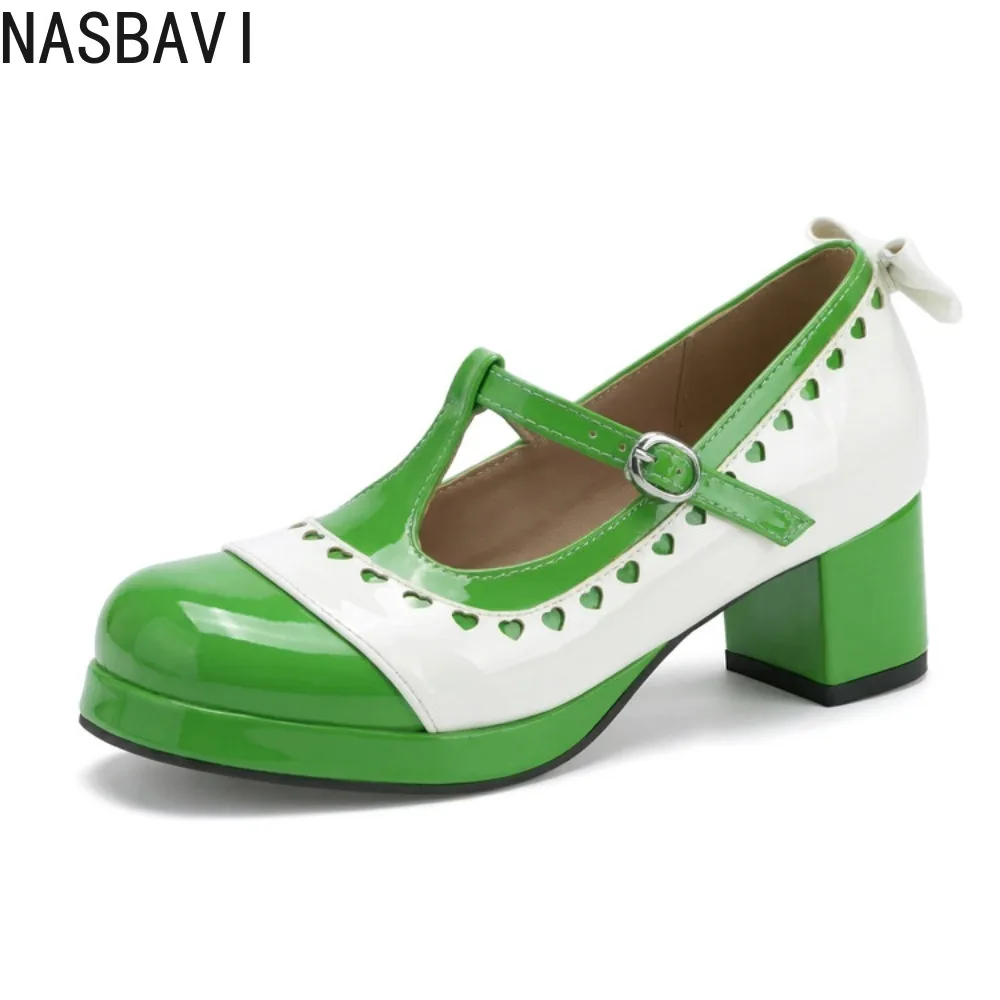 

Фиолетово-оранжевые женские туфли-лодочки с круглым носком, на массивном каблуке и платформе, с Т-образным ремешком и пряжкой, в стиле Мэри Джейн, кожаные туфли в стиле Лолита, большие размеры 34-48, 50