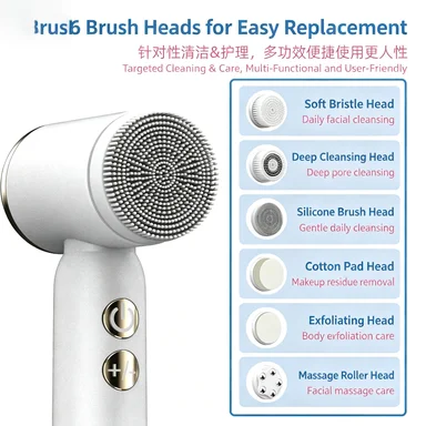HTMCK 6 In 1 Ultrasonic Electric Face CleansingBrush Compress Therapy FacialExfoliating Pore Cleaner BlackheadRemoval