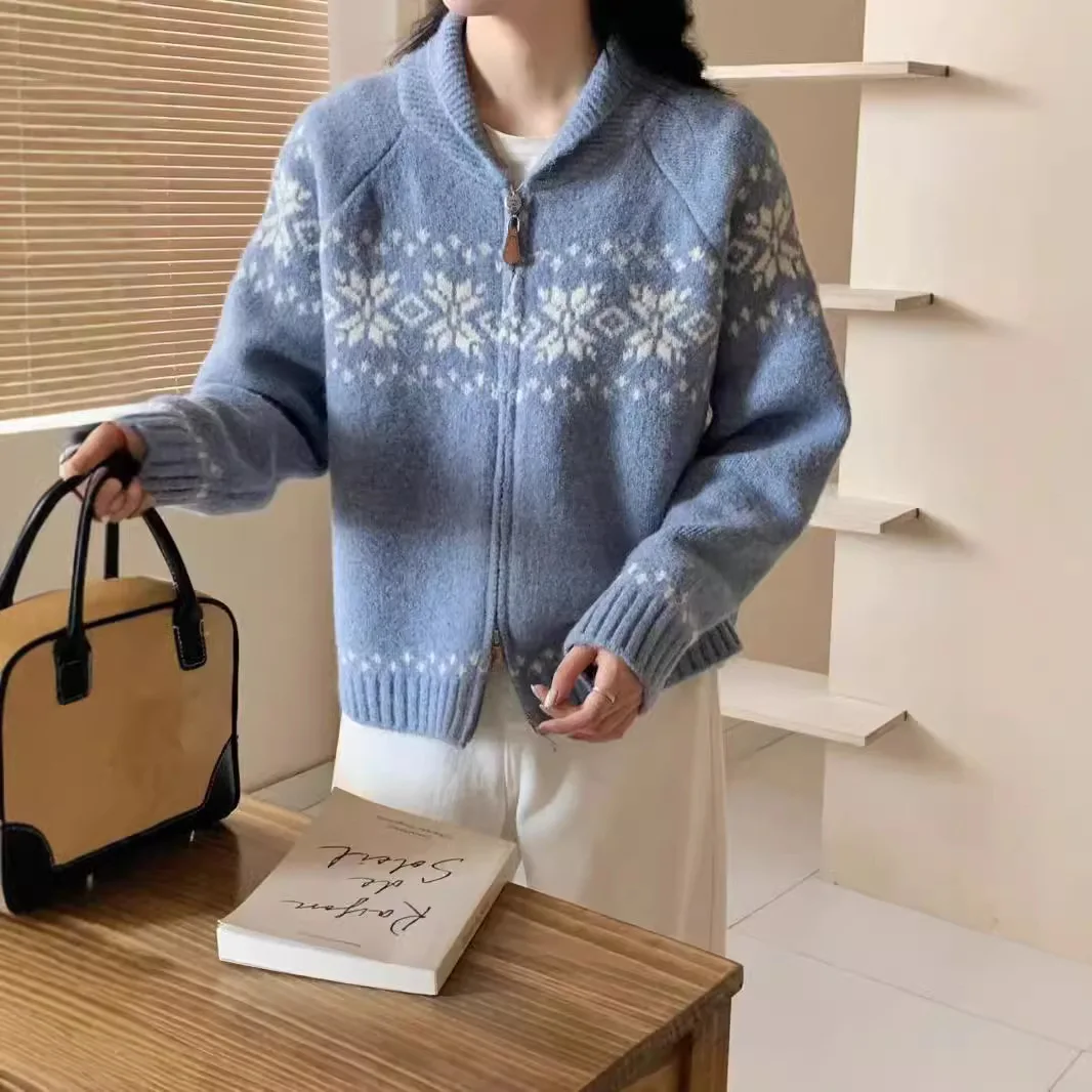 

Женские кардиганы с длинными рукавами, толстые теплые свободные осенне-зимние кардиганы на молнии с отложным воротником, модный корейский вязаный джемпер