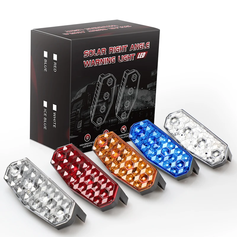 4Pcs solar warning light Red, white, blue, amber, LED flashing light For Truck Car motorcycle side lights Car decor Accessories