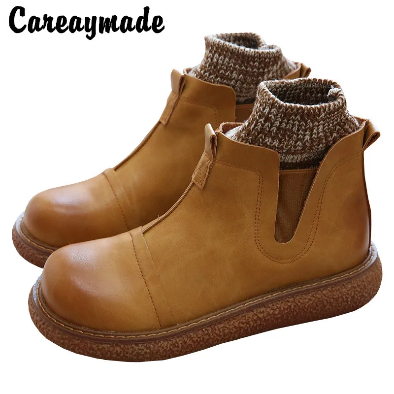 Careaymade-Women winter Boots leather casual ankle shoes Comfortable quality soft handmade lady flat Shoes with fur boots