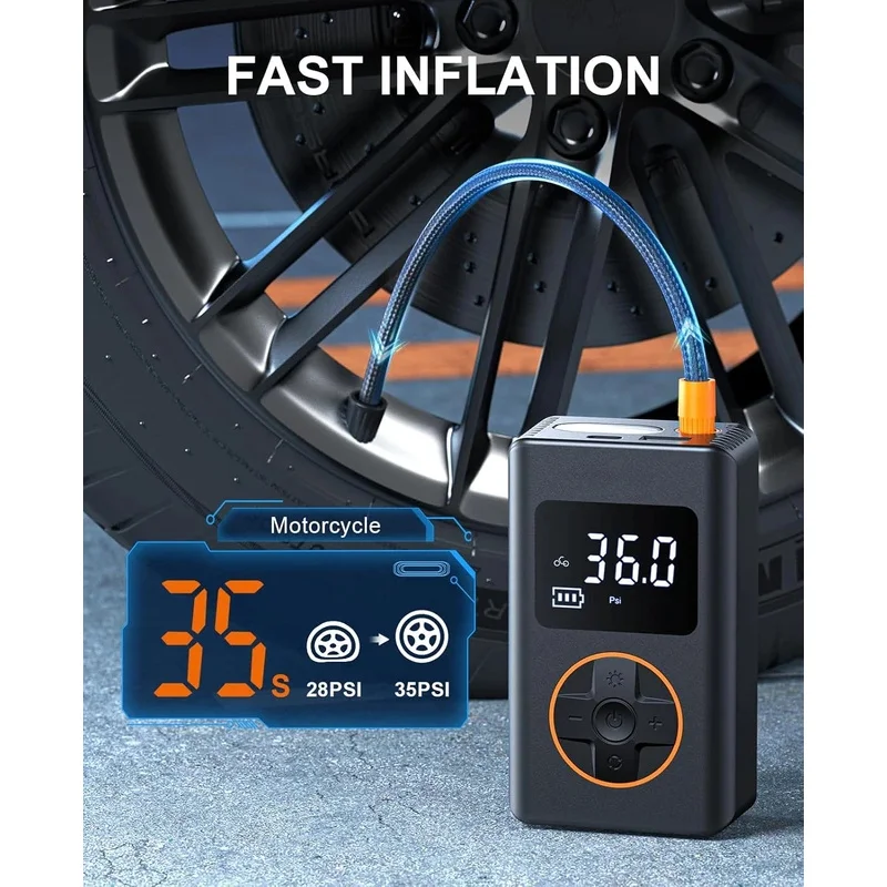 Tire Inflator Portable Air Compressor 150 PSI Cordless Mini Bike Tire Pump, Air Pump for Car with Pressure Gauge, LED Light