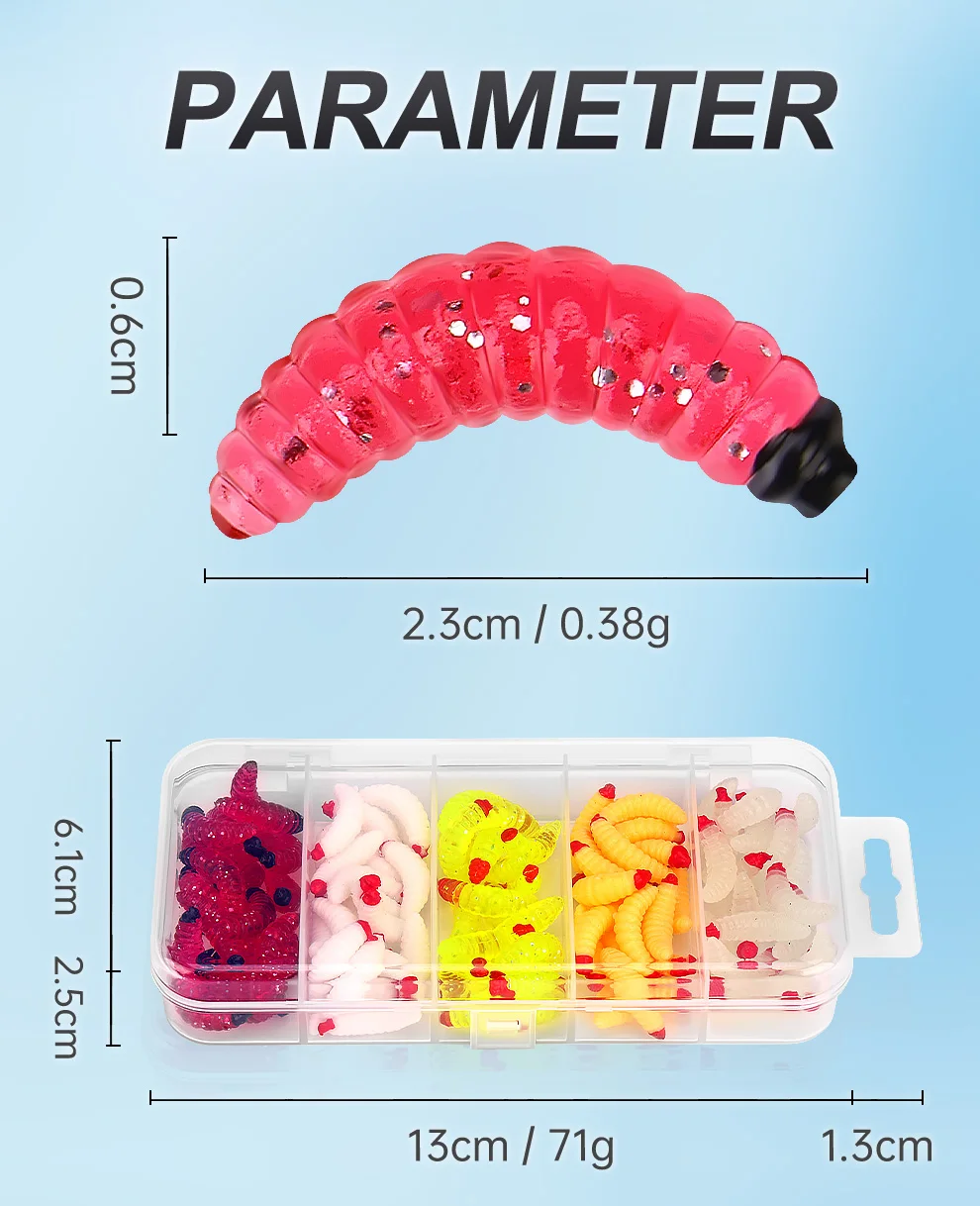 WEIHE 5 Farben Künstliche Weicher Köder Combo Mini Mehlwurm Köder Kit Made Köder Süßwasser Salzwasser Wobbler Pesca Köder Box – Detail 3