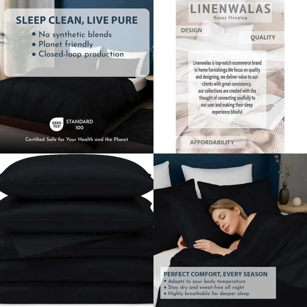 

King Size Bamboo Viscose Duvet Cover Set - Soft, Breathable, Lightweight, Cooling with Zipper and Corner Ties, Jet Black Hallowe