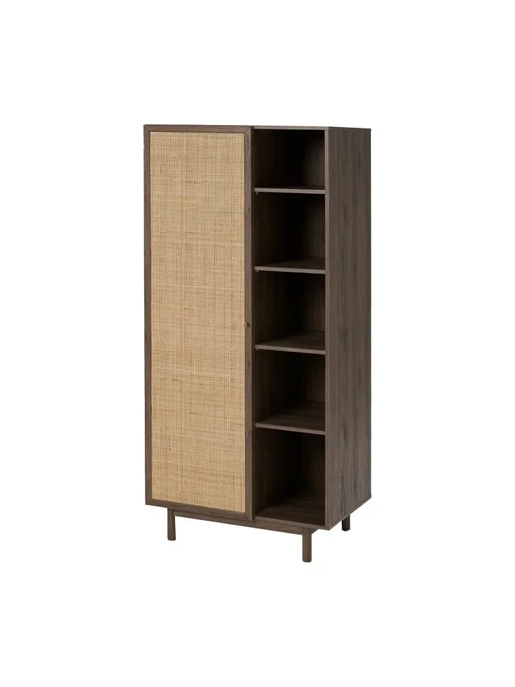 

Nordic Style Simple Solid Wood Rattan Single-Door Wardrobe Modern Bedroom Storage Locker