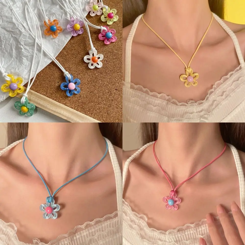 

Pastoral Style Floral Necklace Sweet All-match Color Contrast Collar Chain INS Jewelry Women Girls