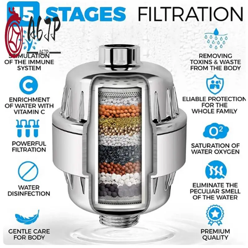 

A67P-15 Stage Shower Filter Hard Water Filter Remove Chlorine Heavy Metals And Other Sediments Reduces Dry