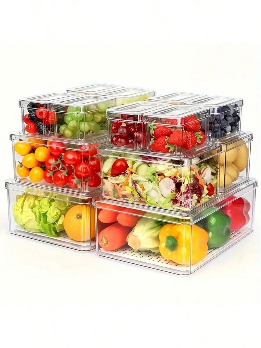 

TAIMASI 14 Pack Fridge Organizer Bins With Lids – Stackable Clear Refrigerator Storage Containers For Fruits, Vegetables, Drinks & Food
