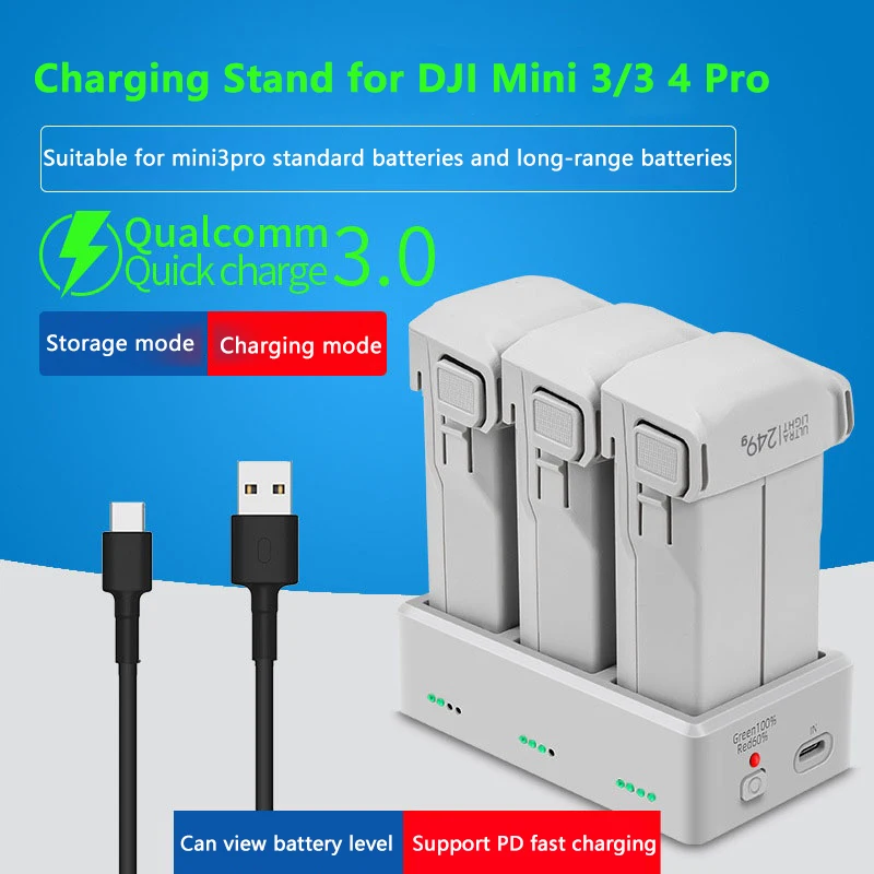 

Battery Charging Hub For Mini 4 3 Pro Drone Battery Charger Charging Station Drone Three Channel Charger For Mini 3