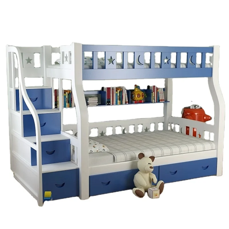 Bunk Bed With Drawer and Ladder Home Living Room Furniture Cheap Used Pine Wood Kids Bunk Beds