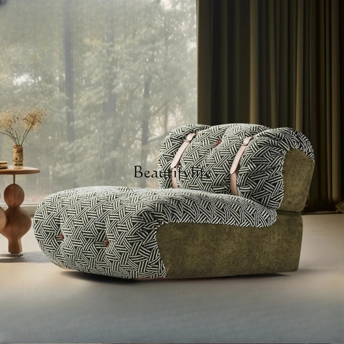 

jj *Simple retro single sofa Modern living room fabric leisure chair Balcony rotating chair Light luxury geometric sofa