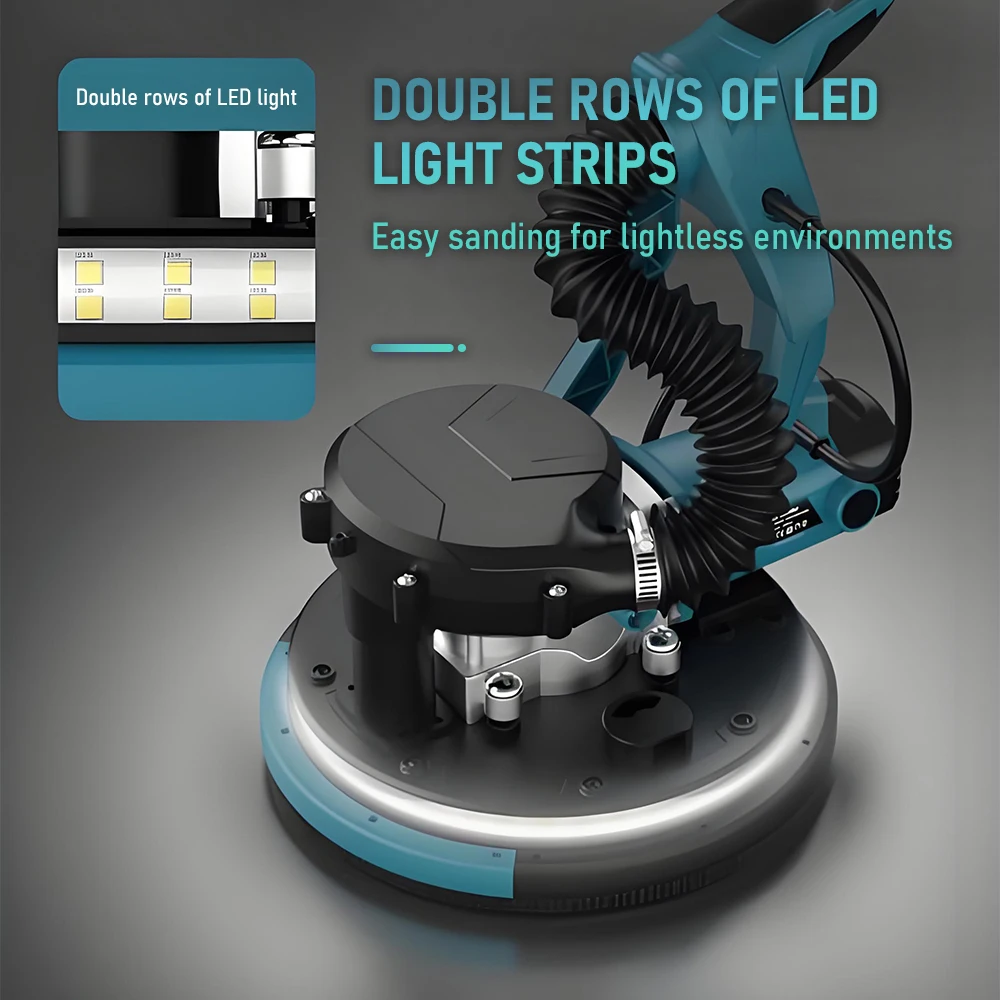 9 Inch Folding Electric Wall Sander Wall Putty Sander Machine Self-absorbing Dust Double Lamp Long Pole Wall Grinder