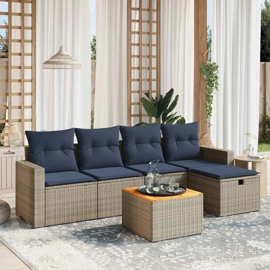 

6 Piece Patio Sofa Set with Cushions Gray Poly Rattan