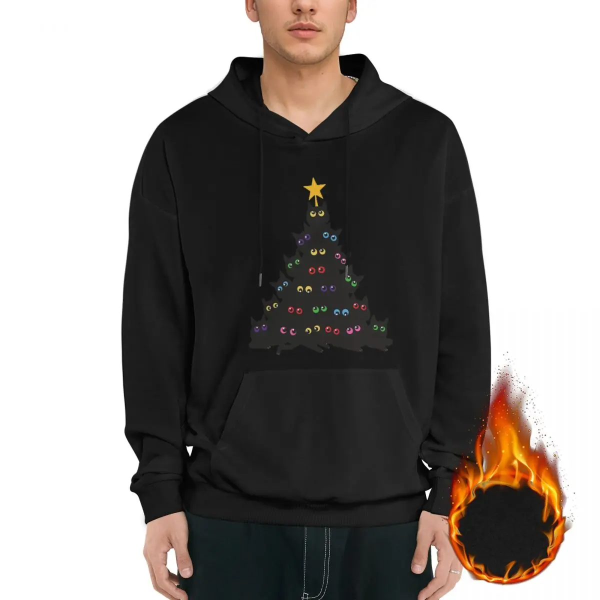 A Purr-fectly Merry Christmas Premium Scoop Men's Fleece Hoodie Black Long -sleeved Hoodie