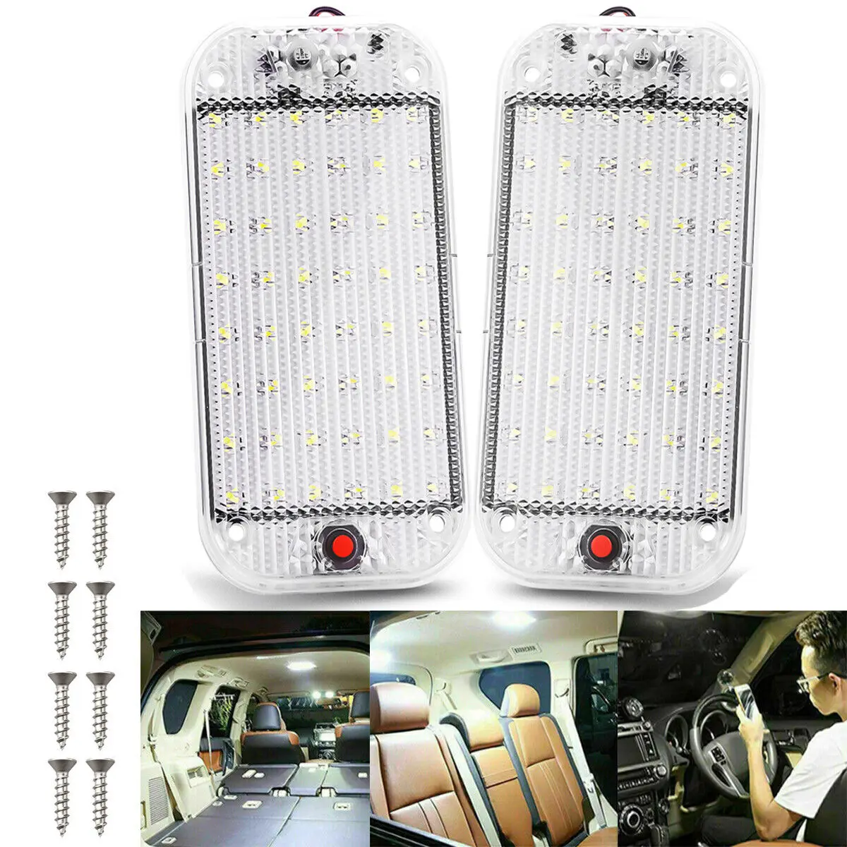 2pcs Automotive 12V/24V White Ceiling Lights LED Interior Lighting For Motorhomes Campervans Caravans And RVs