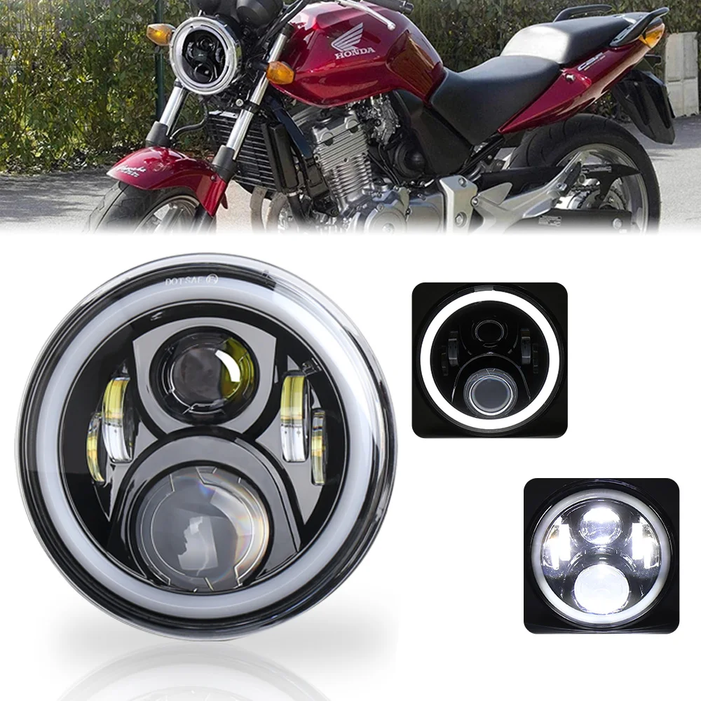 

17.7cm H4 LED Headlight with White Angel Eyes 7 inch Motorcycle Lamp H-onda CB400 CB500 CB1300 Hornet 250 600 900 VTEC VTR250