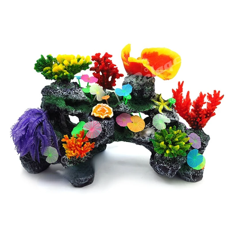 Conjunto de adornos para acuario de Coral Artificial, decoración colorida para pecera