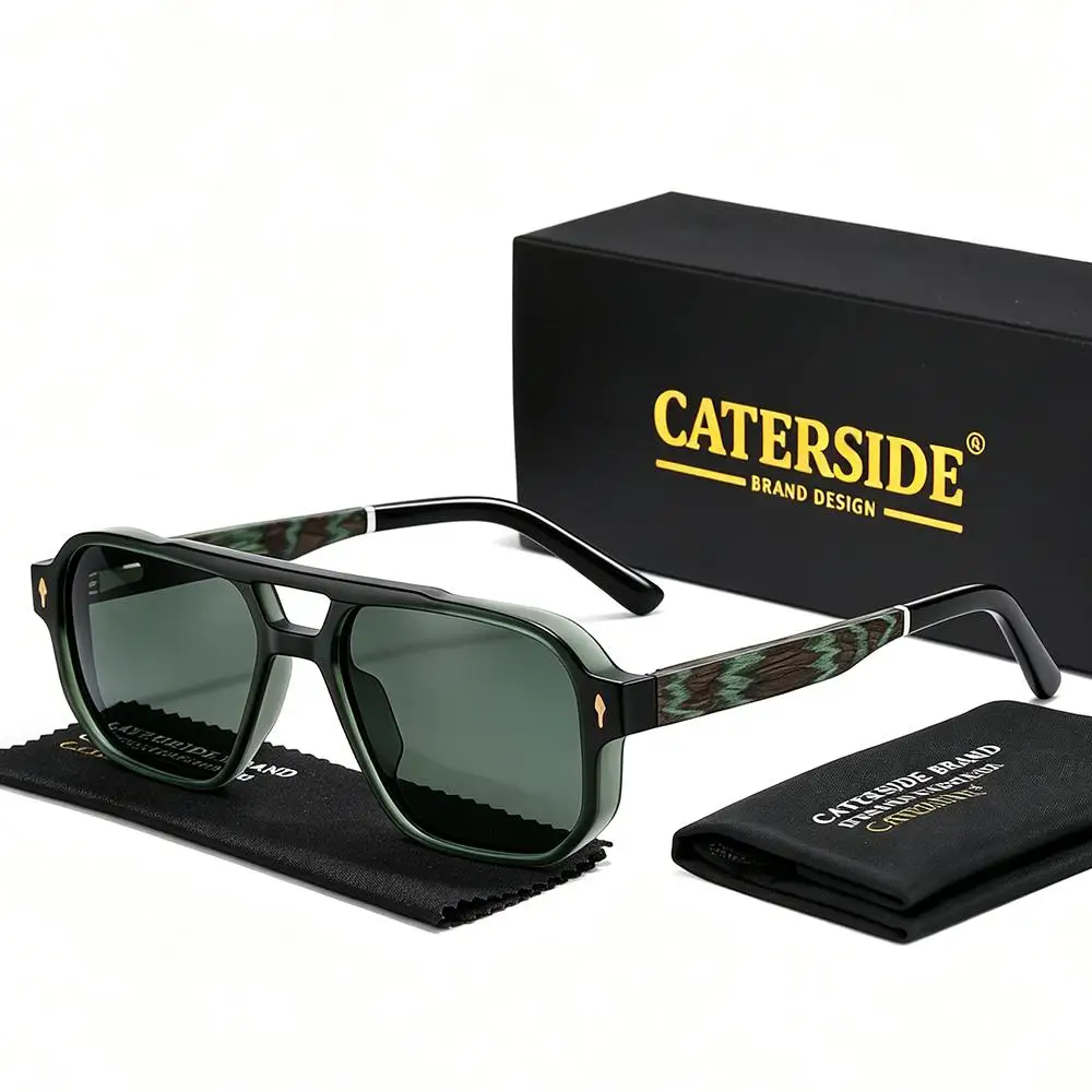 CATERSIDE Retro Herren Polarisierte Sonnenbrille mit Naturholzstangen, Piloten-Sonnenbrille für Damen, Outdoor-Reise-Fahrbrille UV400 – Detail 26