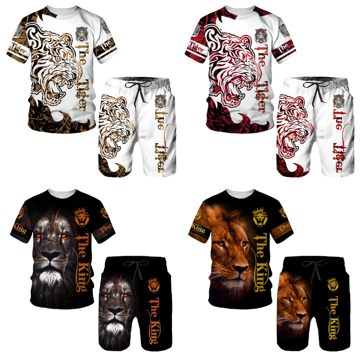

Fashion Leisure Comfortable Set for Men Including T-shirts Shorts Suitable Sports Fitness Activities 2025 Summer 3D Tigers Print