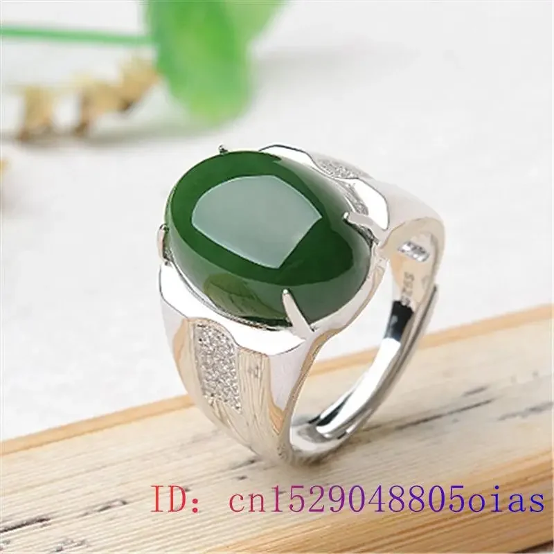 Green Jade Ring Jewelry Chalcedony Zircon 925 Silver Women Gifts Charm Gemstone Fashion Men Amulet Crystal Natural