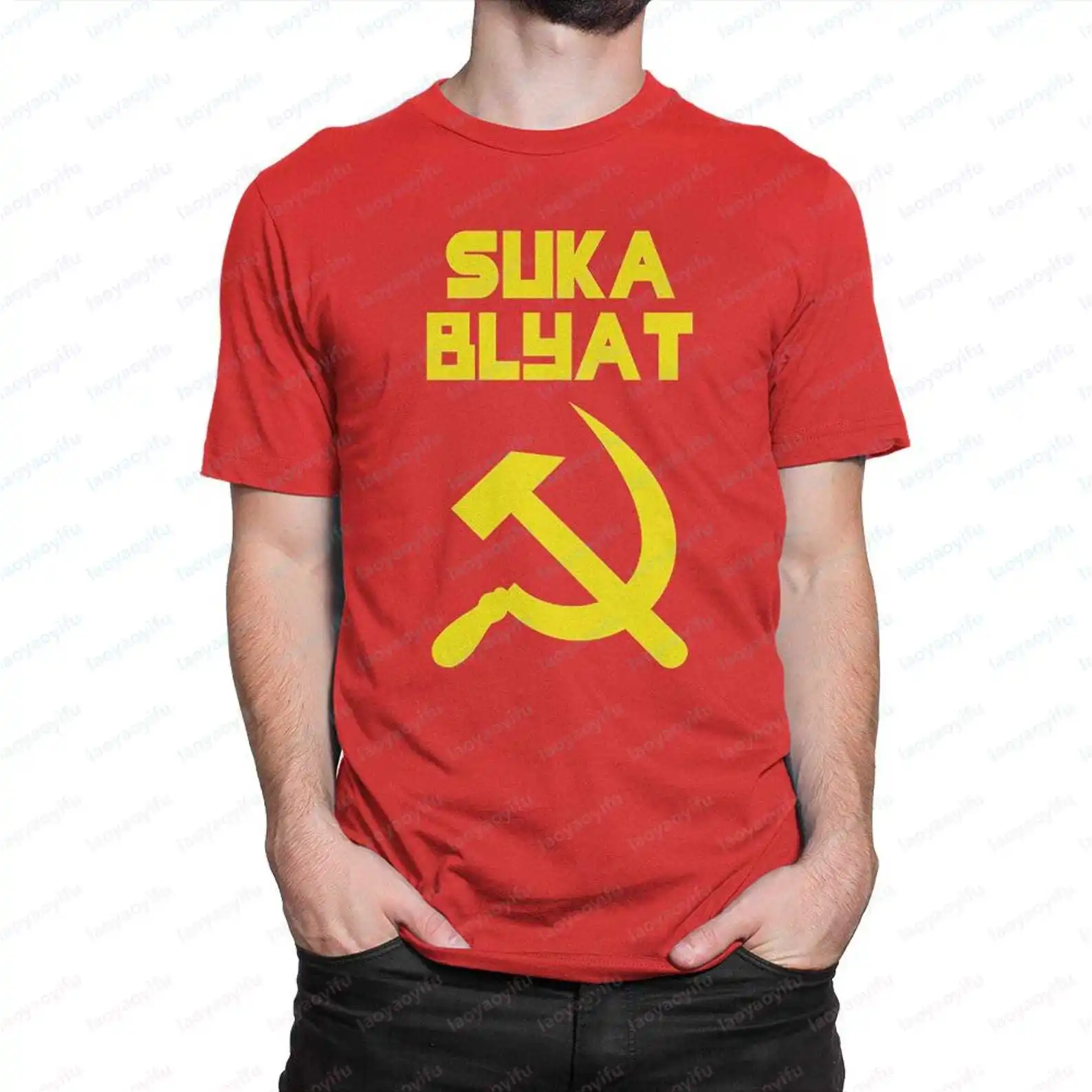 Camiseta clásica de la URSS con martillo y hoz de Suka Blyat, camiseta divertida de comunismo de Rusia, ropa informal de algodón con cuello redondo para hombre y mujer